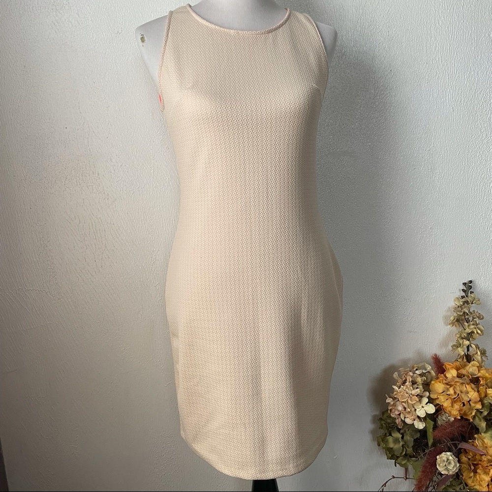 Poetry Beige Textured Stretch Sleeveless Dress M